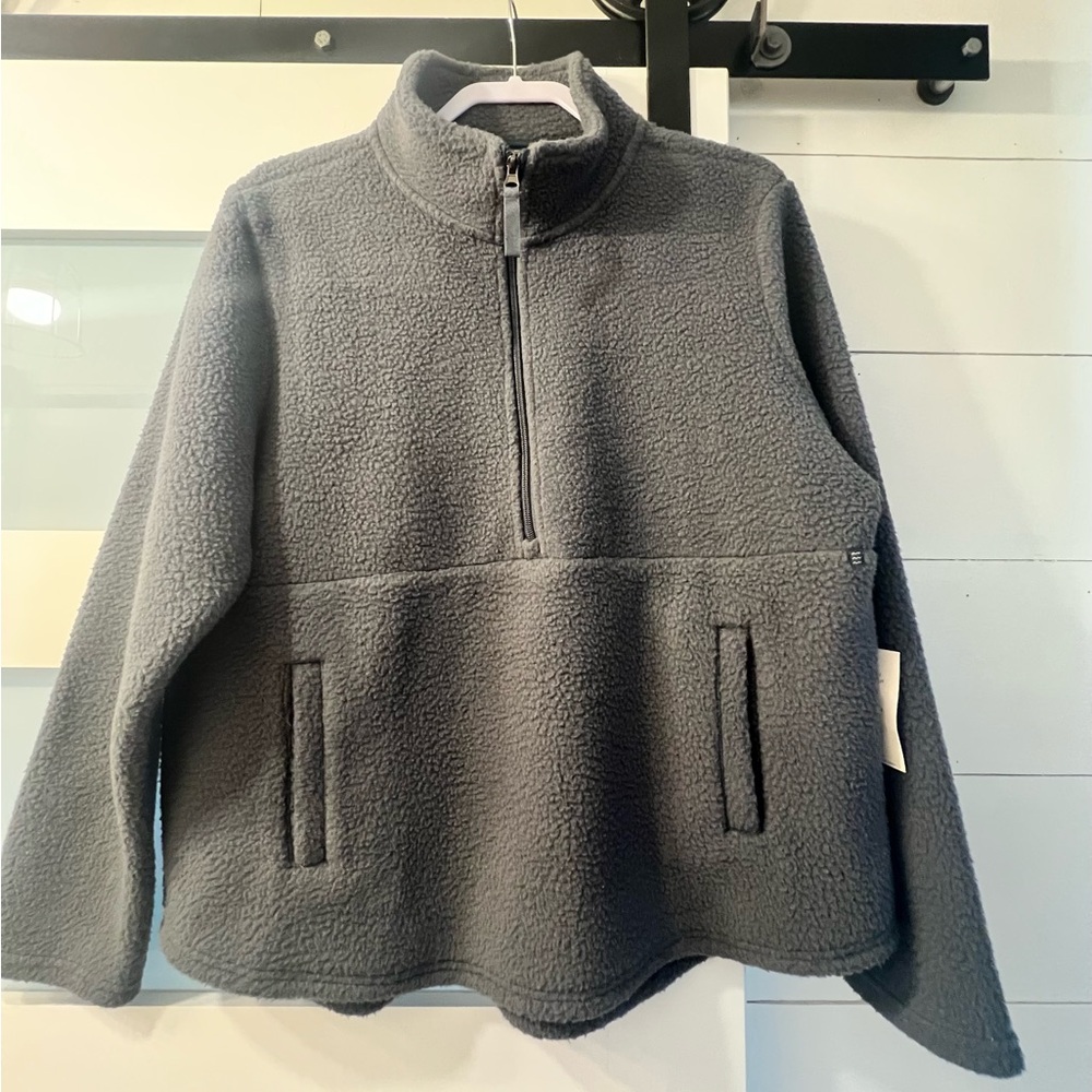 NEW-FreeFly Cozy Dark Gray Half-Zip Sherpa Pullover, Large